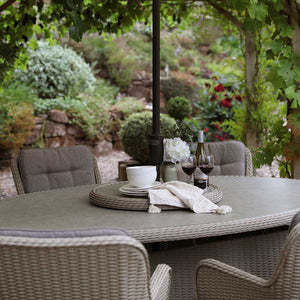Orchard Life Victoria 8 Seat Dining Set with Oval Table, Lazy Susan, 3.5m Parasol & Base