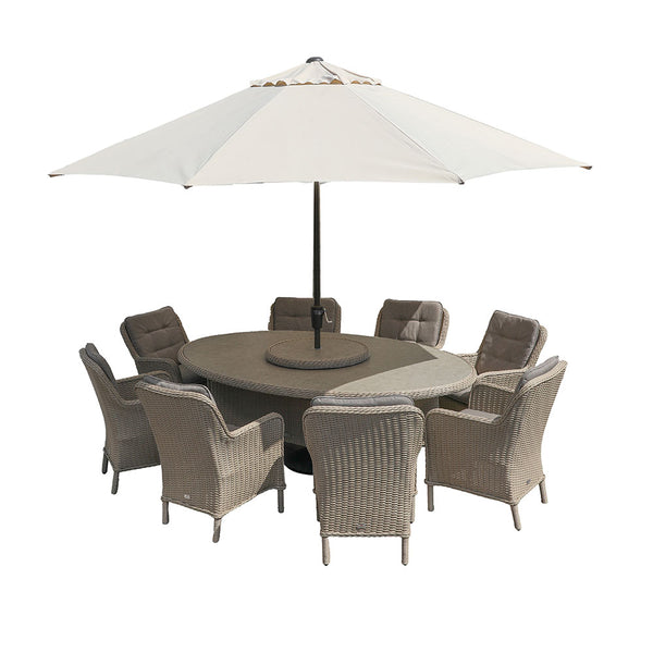 Orchard Life Victoria 8 Seat Dining Set with Oval Table, Lazy Susan, 3.5m Parasol & Base
