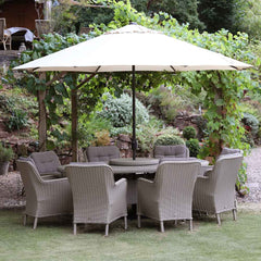 Orchard Life Victoria 8 Seat Dining Set with Oval Table, Lazy Susan, 3.5m Parasol & Base