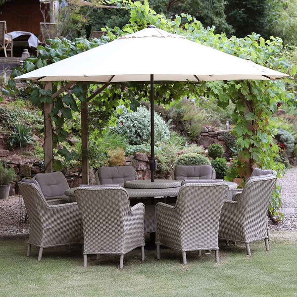 Orchard Life Victoria 8 Seat Dining Set with Oval Table, Lazy Susan, 3.5m Parasol & Base