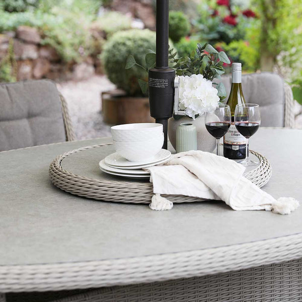 Orchard Life Victoria 8 Seat Dining Set with Oval Table, Lazy Susan, 3.5m Parasol & Base