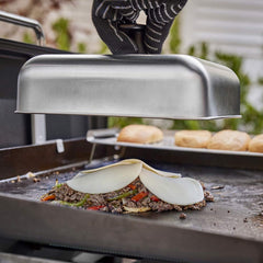 Weber Barbecue Basting Dome in use with fajitas