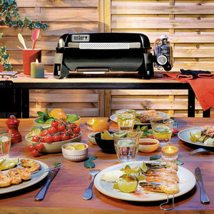 Weber Slate Premium Portable Griddle 43cm in situ with food
