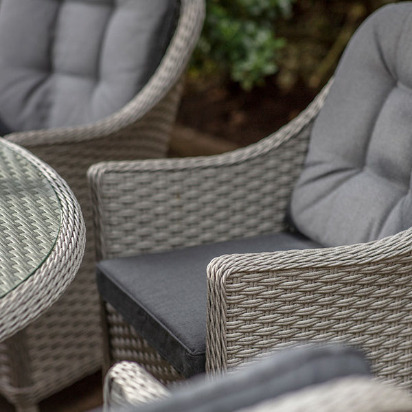 Bramblecrest Wentworth 6 Seat Garden Dining Set in Pewter Rattan with Elliptical Table, 3m Crank Parasol & 15kg Base