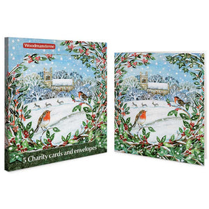 Woodmansterne Church & Robins Charity Christmas Cards (Pack of 5)