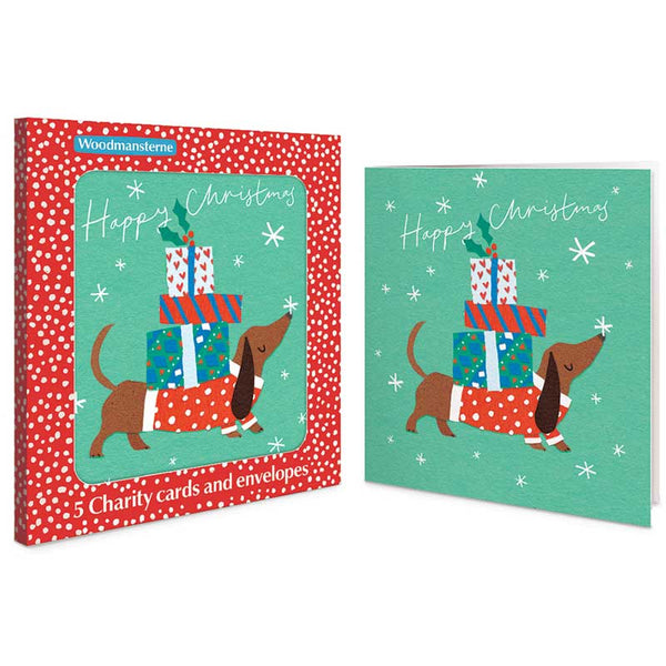Woodmansterne Dachshund With Presents Charity Christmas Cards (Pack of 5)