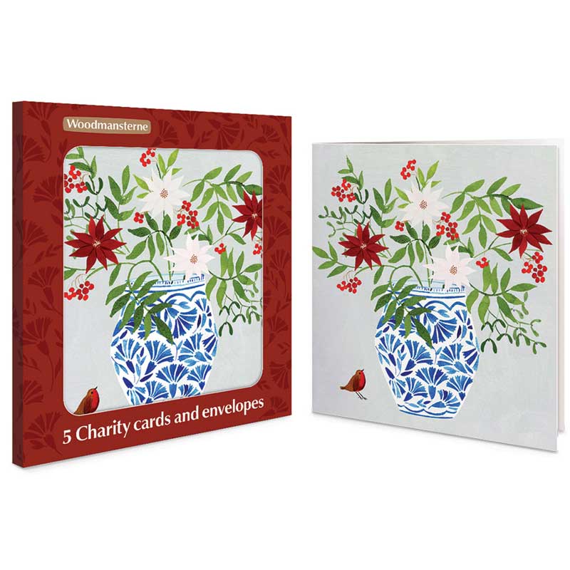 Woodmansterne Festive Florals & Robin Charity Christmas Cards (Pack of 5)