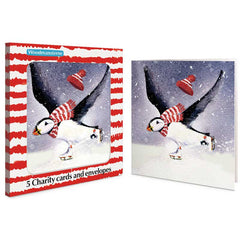 Woodmansterne Puffin Ice Skating Charity Christmas Cards (Pack of 5)