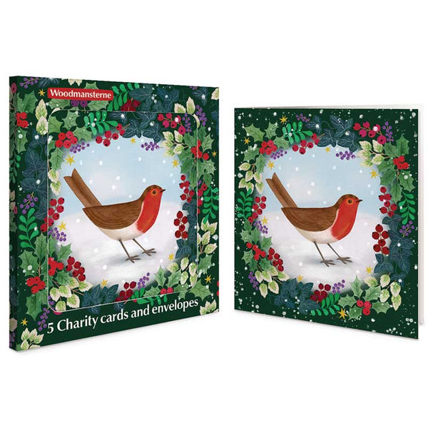 Woodmansterne Robin Inside A Wreath Charity Christmas Cards (Pack of 5)