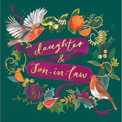 Woodmansterne Daughter & Son-In-Law Feather & Fruit Wreath Christmas Card