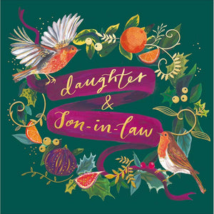 Woodmansterne Daughter & Son-In-Law Feather & Fruit Wreath Christmas Card