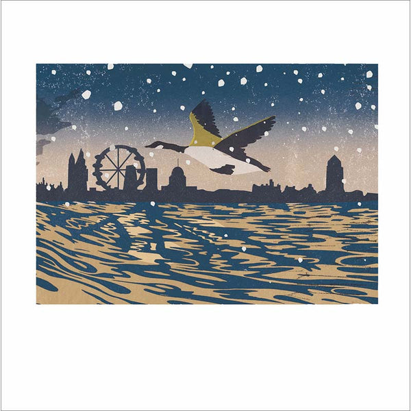 Woodmansterne Goose Flying Over The River Thames Christmas Card