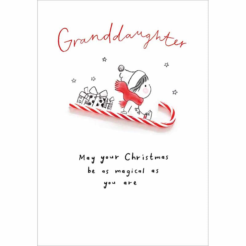 Woodmansterne Granddaughter Candy Cane Sledge Christmas Card