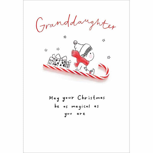 Woodmansterne Granddaughter Candy Cane Sledge Christmas Card