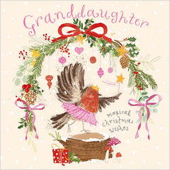 Woodmansterne Granddaughter Robin Log Christmas Card