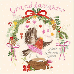 Woodmansterne Granddaughter Robin Log Christmas Card