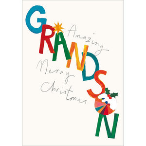 Woodmansterne Grandson Colourful Text Christmas Card