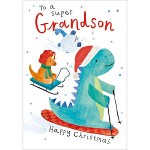 Woodmansterne Grandson Skiing Dinosaurs Christmas Card