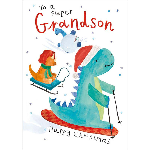 Woodmansterne Grandson Skiing Dinosaurs Christmas Card