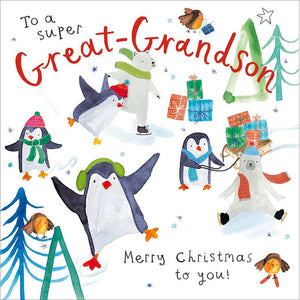 Woodmansterne Great-Grandson Skating Animals Christmas Card