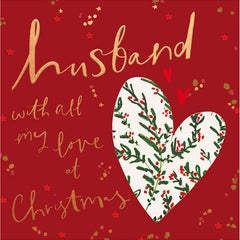 Woodmansterne Husband Heart Filled With Foliage Christmas Card