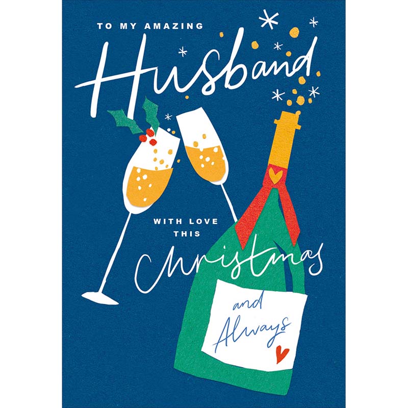 Woodmansterne Husband Champagne Bottle Christmas Card