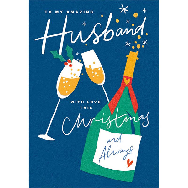 Woodmansterne Husband Champagne Bottle Christmas Card
