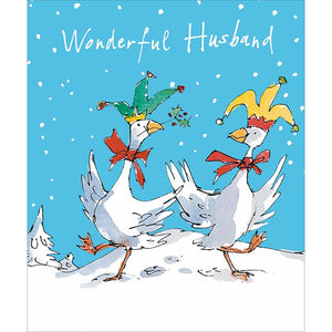 Woodmansterne Husband Dancing Jester Birds Christmas Card