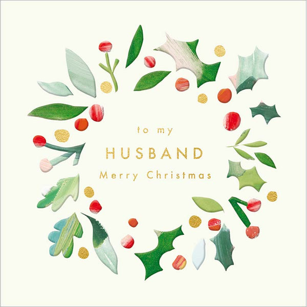 Woodmansterne Husband Holly Wreath Christmas Card