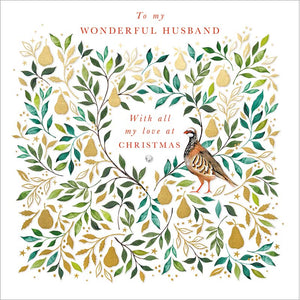 Woodmansterne Husband Partridge In A Pear Tree Christmas Card