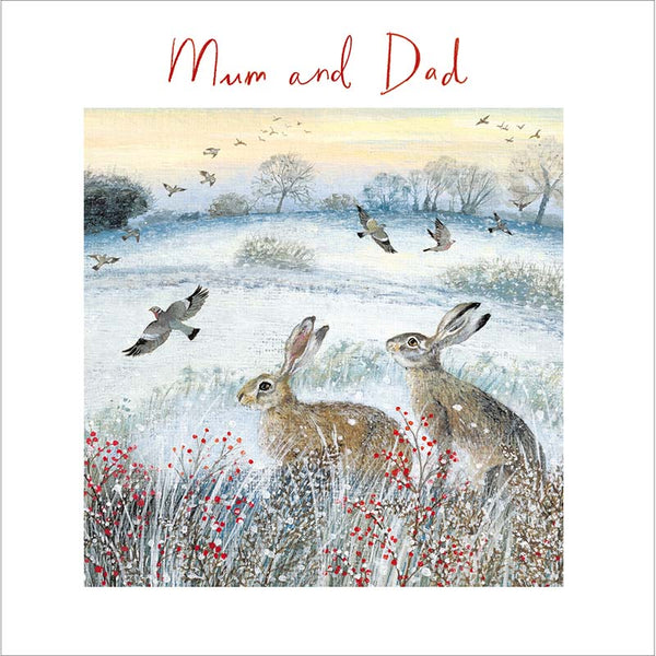 Woodmansterne Mum & Dad Snowy Field Christmas Card
