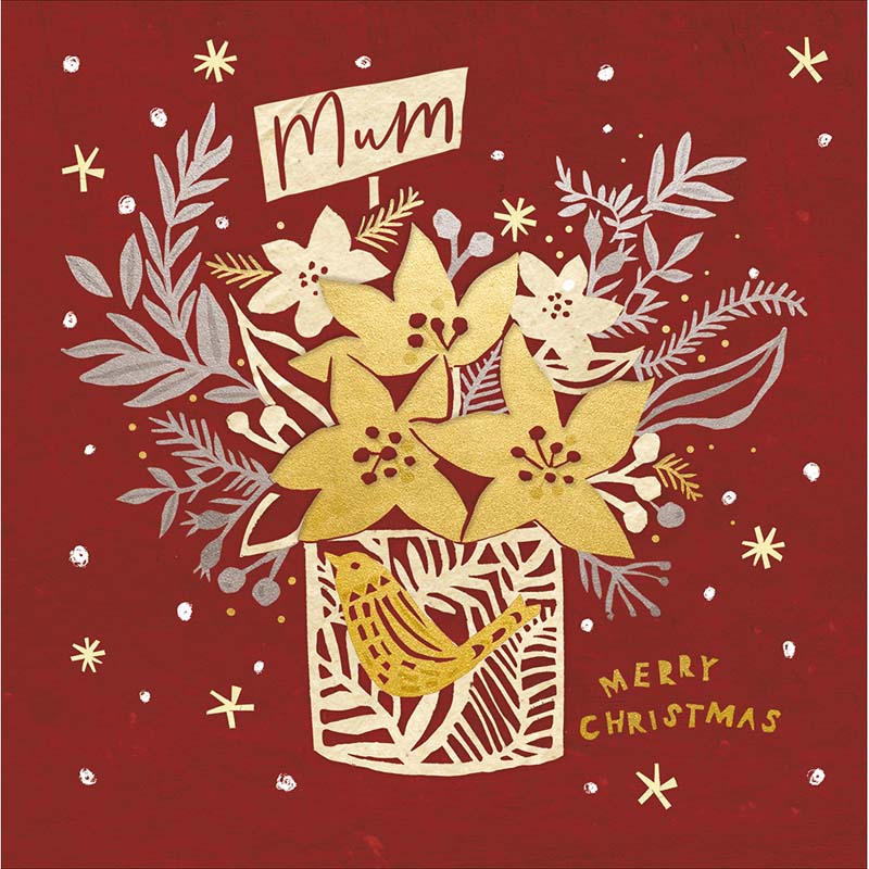 Woodmansterne Mum Gilded Flowers Christmas Card