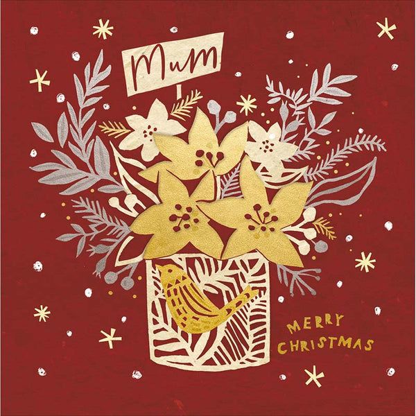 Woodmansterne Mum Gilded Flowers Christmas Card