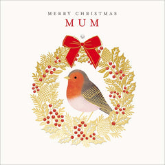 Woodmansterne Mum Robin Wreath Christmas Card