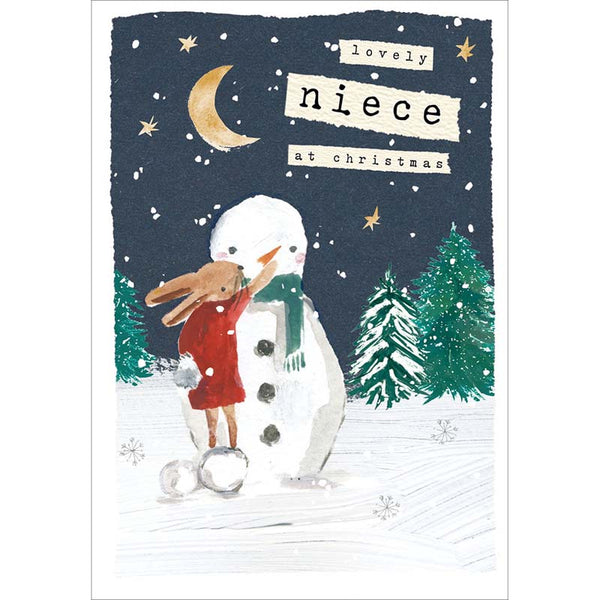 Woodmansterne Niece Rabbit & Snowman Christmas Card