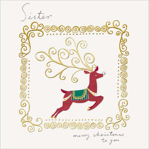 Woodmansterne Sister Gilded Antlers Christmas Card