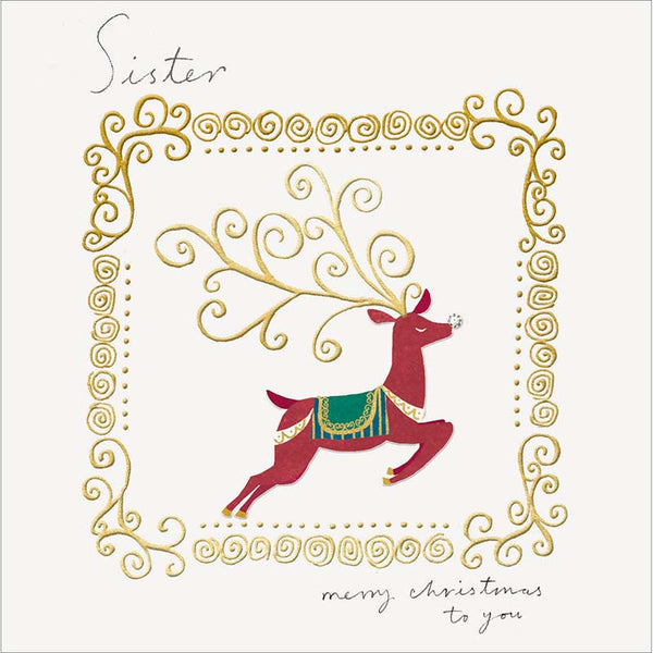 Woodmansterne Sister Gilded Antlers Christmas Card