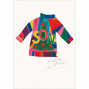 Woodmansterne Son Colour Block Jumper Christmas Card