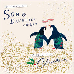 Woodmansterne Son & Daughter-In-Law Penguins Cheers Christmas Card
