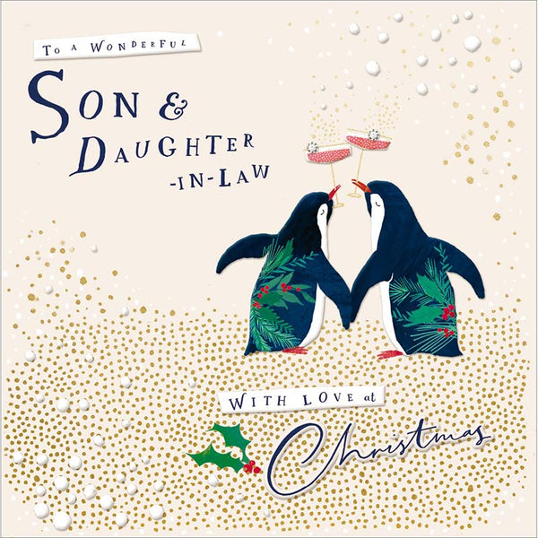 Woodmansterne Son & Daughter-In-Law Penguins Cheers Christmas Card