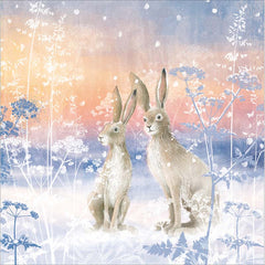Woodmansterne Two Hares Christmas Card