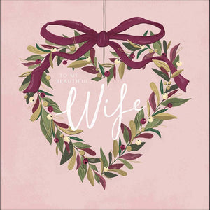 Woodmansterne Wife Mistletoe Heart & Bow Christmas Card