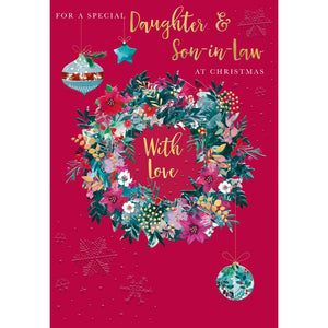 Words N Wishes Daughter & Son-In-Law Floral Wreath Christmas Card