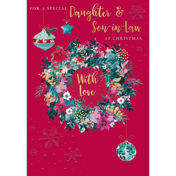 Words N Wishes Daughter & Son-In-Law Floral Wreath Christmas Card
