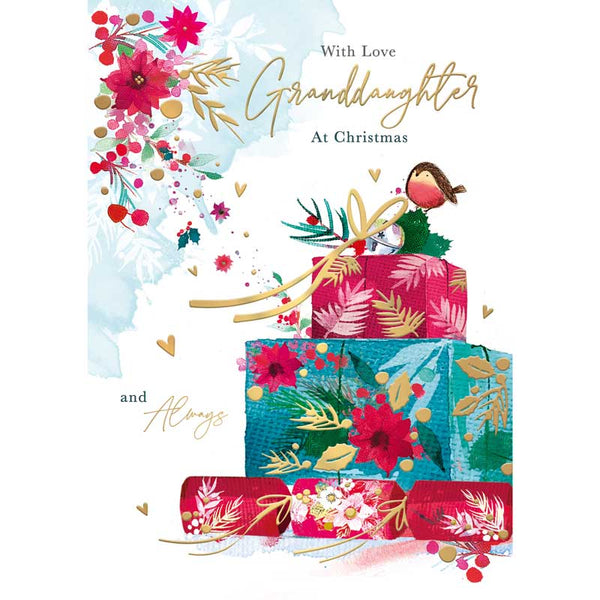 Words N Wishes Granddaughter Stack Of Presents Christmas Card
