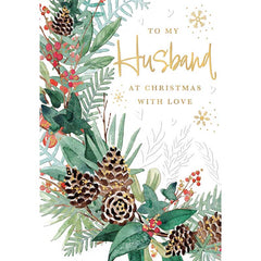 Words N Wishes Husband Pinecone Wreath Christmas Card