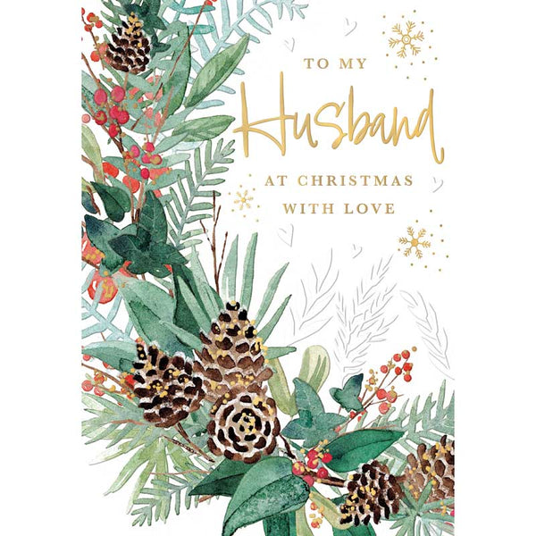Words N Wishes Husband Pinecone Wreath Christmas Card