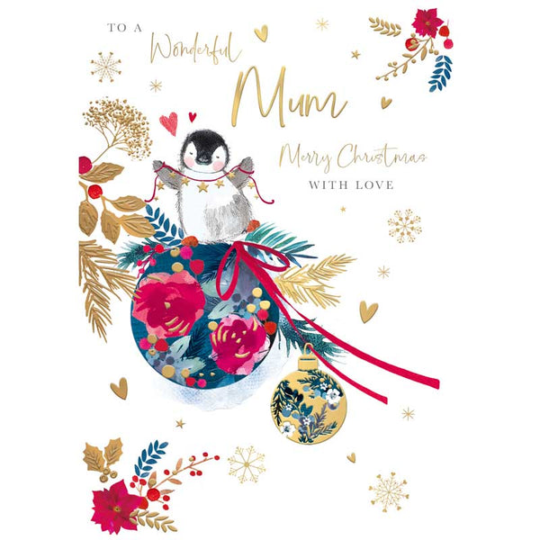 Words N Wishes Mum Penguin Bauble Christmas Card