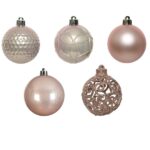 Decoris Shatterproof Bauble Mix in Blush Pink (Pack of 37) Close Up