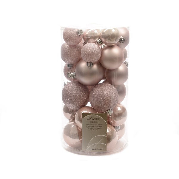 Decoris Shatterproof Baubles in Blush Pink (Pack of 30)